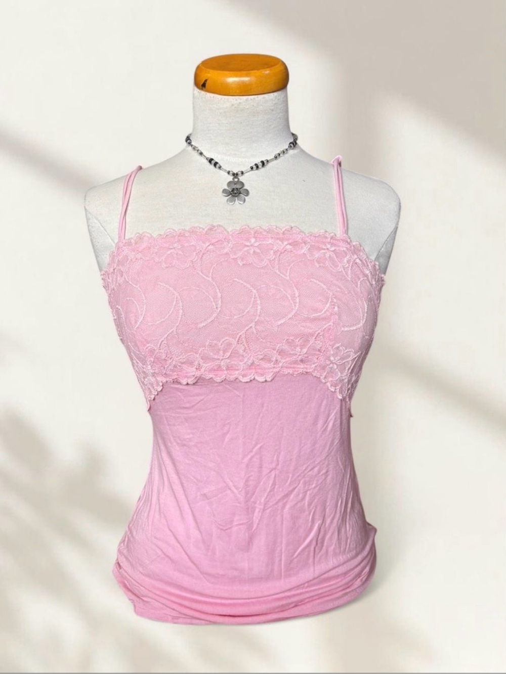 Jezebel Pink Lace-Trim Spaghetti Strap Camisole